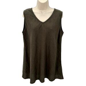 NWOT Flax Womens 100% Linen Olive Sleeveless V-Neck Tunic Tank Top M